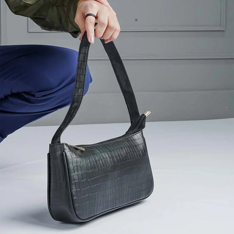 Moda Croc-Embossed Bag - Black