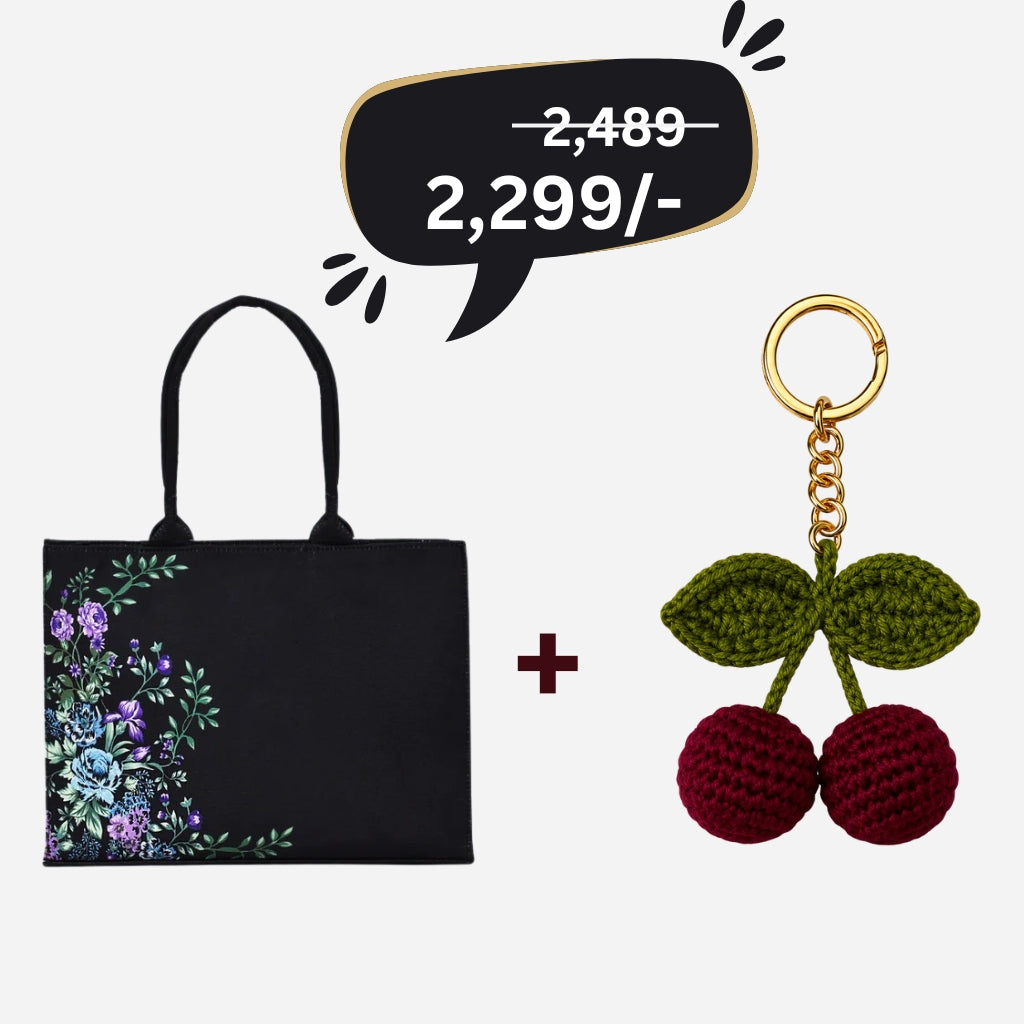 Midnight Blossom Tote + Crochet Cherry