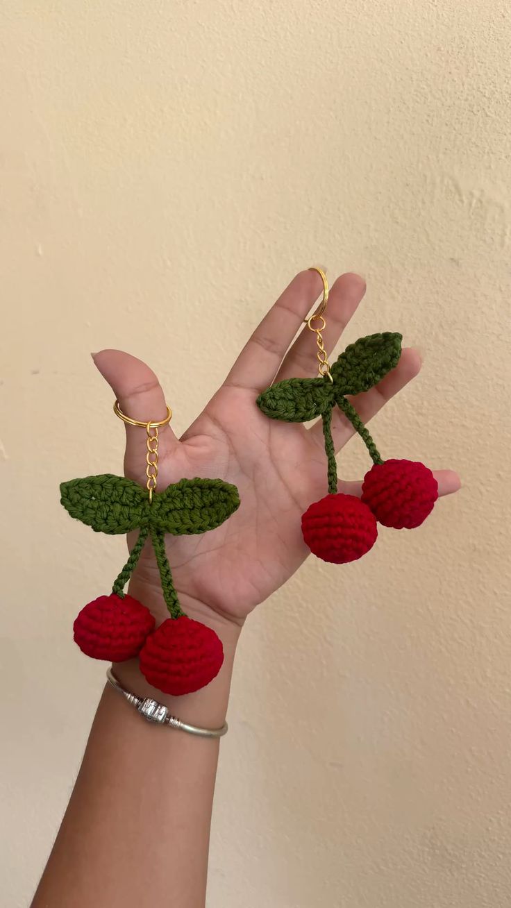 Pair of 2 Crochet Cherry