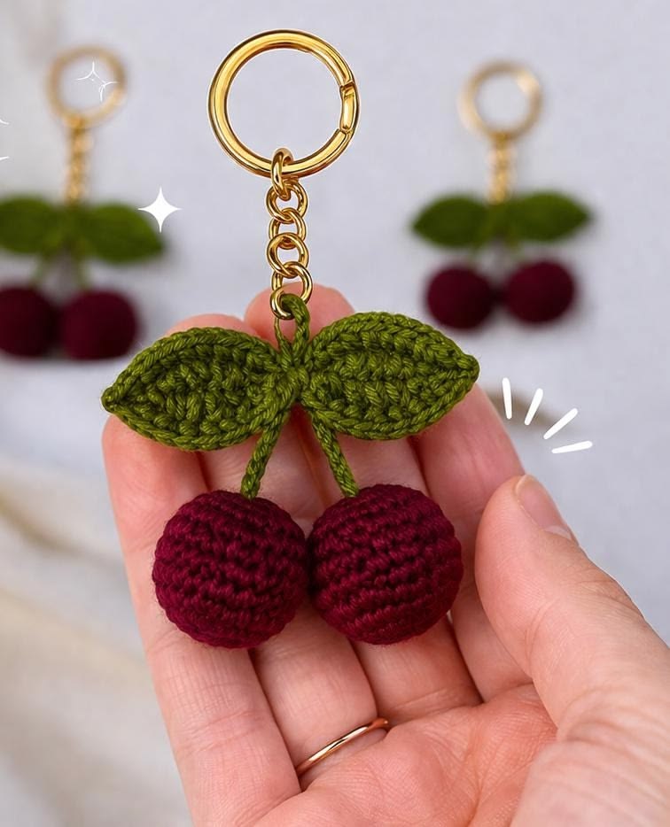 Pair of 2 Crochet Cherry